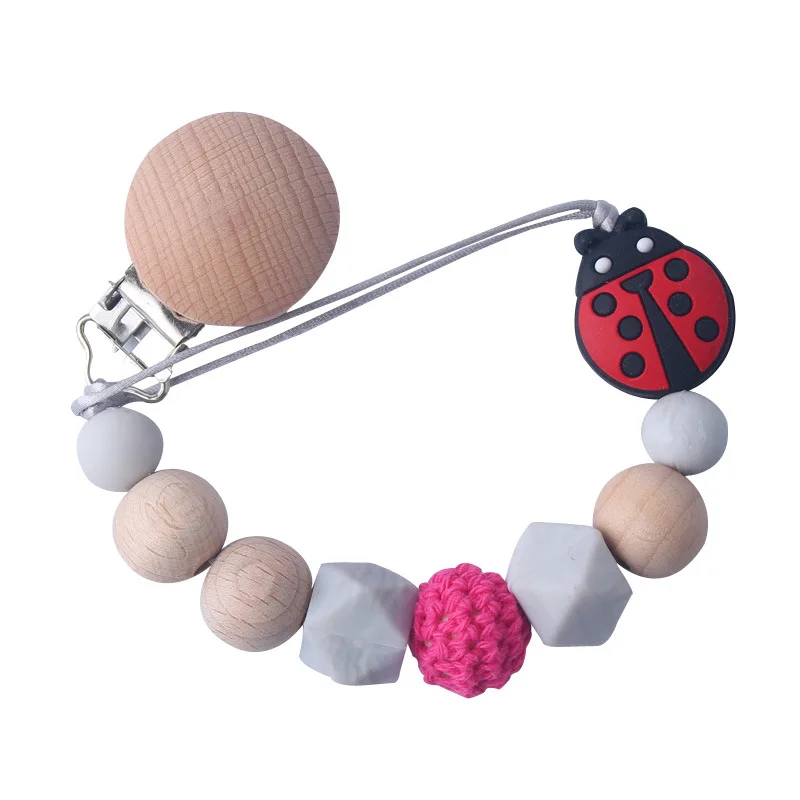 Red Teether Силиконовые бусины Детские трофеи Соска с животным зажимами цепь Подвеска для детей Прорезыватель игрушки жевательные бусины натуральное дерево зубное кольцо для ребенка игрушки - Цвет: Red Teether