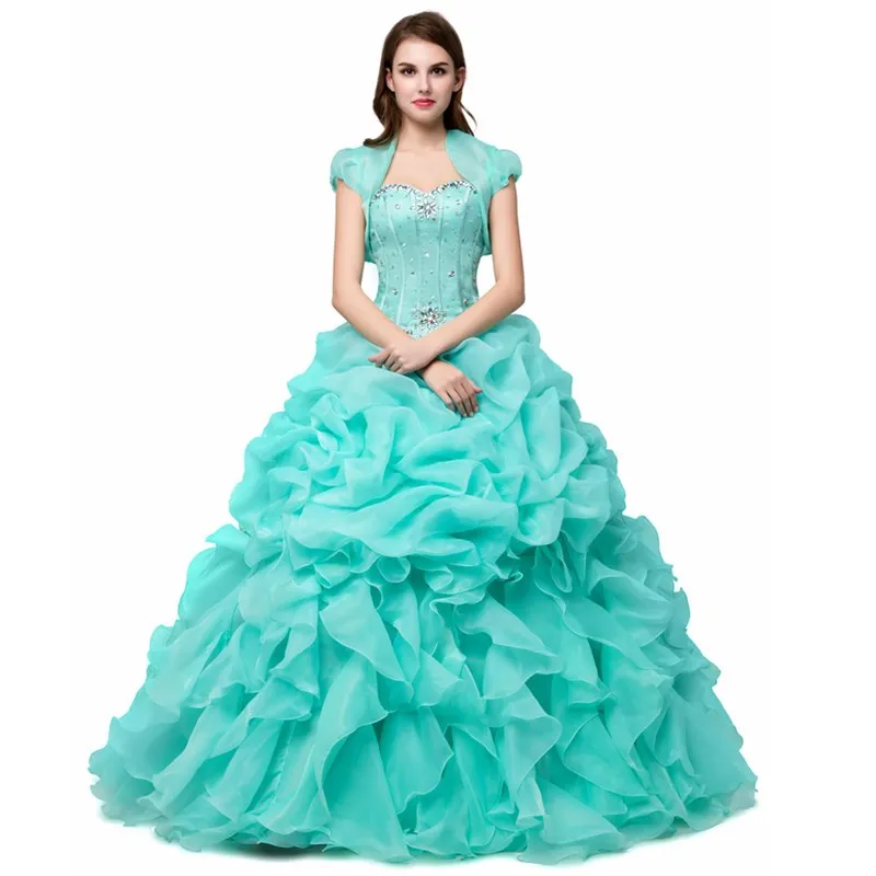 Ruthshen Vestidos De 15 Anos Дешевые Бальные платья с жакетом мятно-зеленый/ярко-розовый/желтый Дебютант сладкий 16 платьев