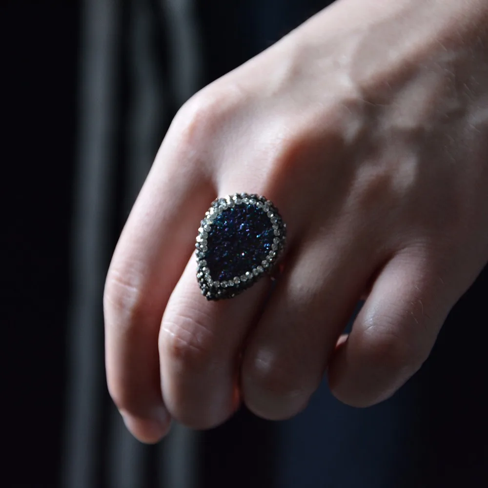 Регулируемый Teardrop для мужчин Druzy кольцо свадебный подарок ювелирные изделия