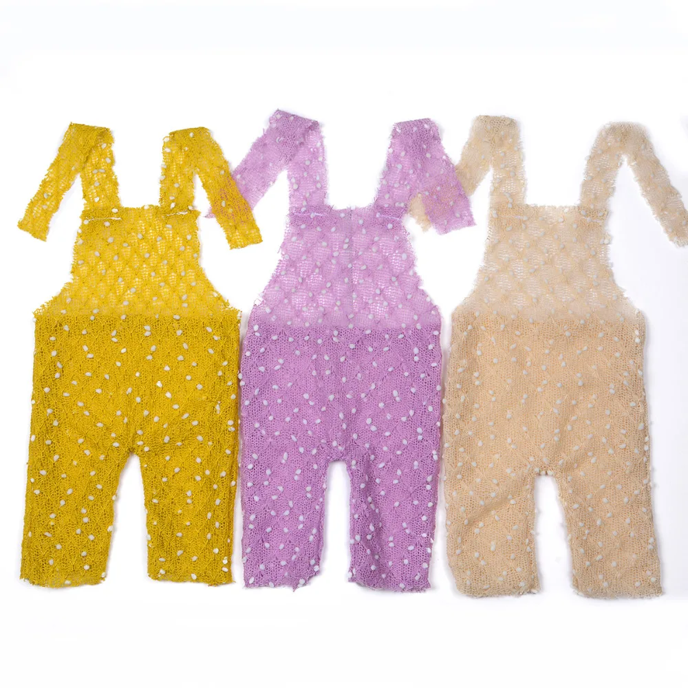 ISOCUTE 4 Pcs Newborn Photography Props Blanket Clothes Set Pebble Textured Stretch Knitted Wrap Baby Photo Hats and Overalls | Детская