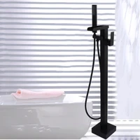 black luxury stand floor mounted bathtub faucet bathroom brass bath mixer water tapware square design double handle shower