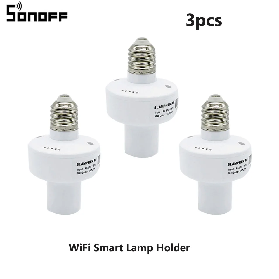 Держатель для лампочек Sonoff E27 WiFi 3 шт. Slampher RF433MHz беспроводное управление через
