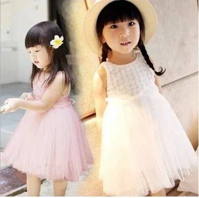 2016 Горячей Продажи Новорожденных Девочек Летом Твердого Завеса Платье Девочка
