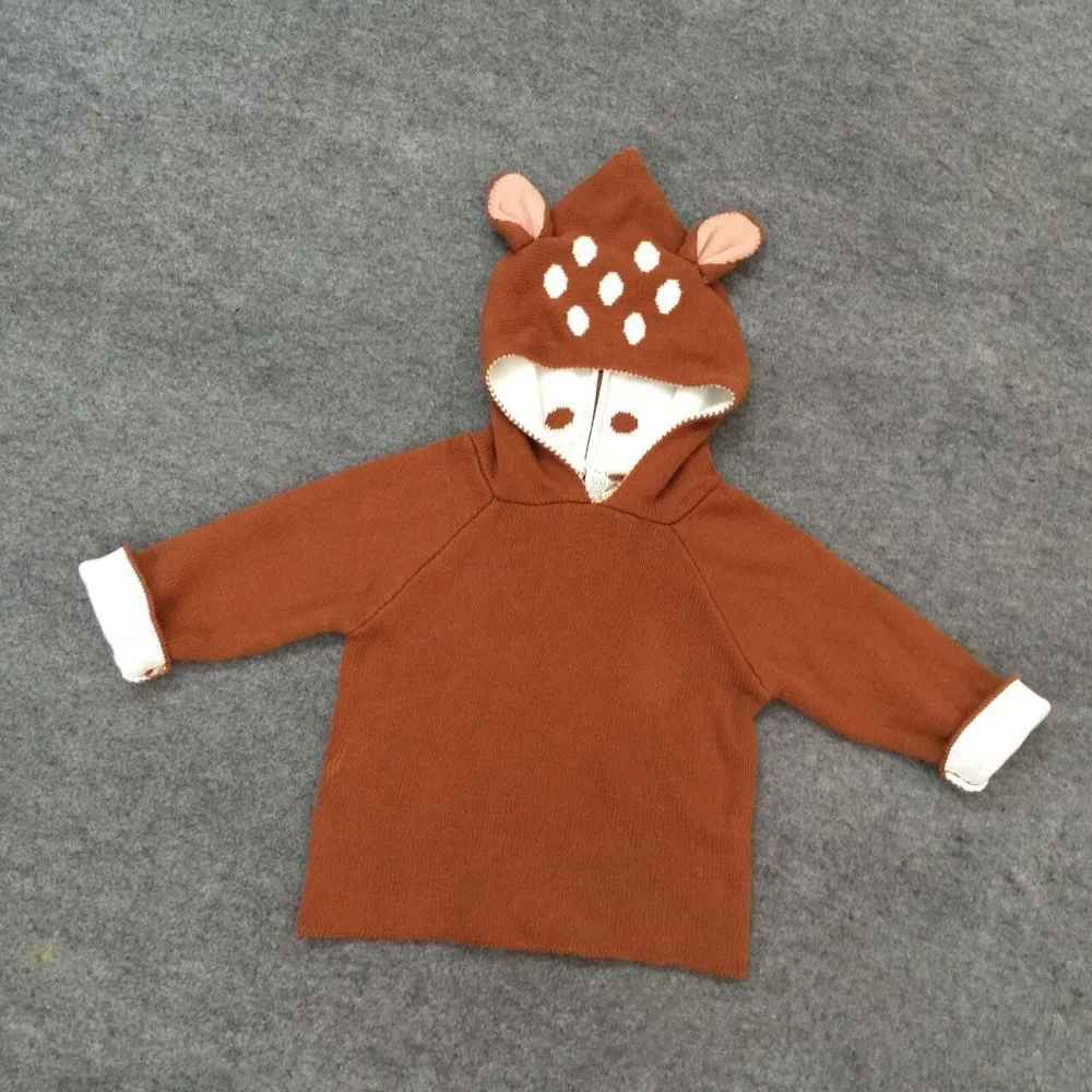 

New Fashion Cute Cartoon Deer Ear Baby Knitted Hooded Coat Boy Girls Infant Autumn Winter Outwear Clothes
