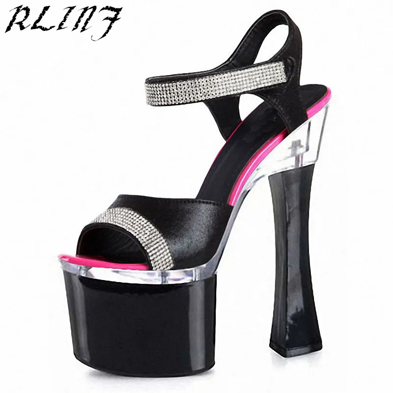 RLINF/босоножки с широко открытым носком на высоком каблуке украшенные стразами