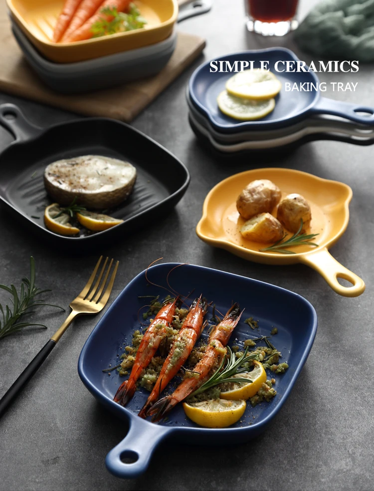Nordic home oven dish baking tray Creative with handle ceramic dish barbecue deep dish kitchen tableware