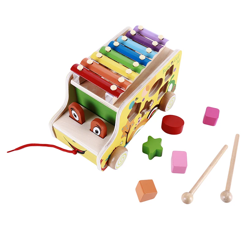 Мультяшные деревянные музыкальные игрушки ксилофон 8-Note Игрушка музыкальный инструмент трейлер автомобиль форма животное головоломка игрушки для детей