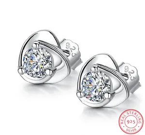 Серьги-гвоздики женские из серебра 925 пробы с фианитами, S-e477