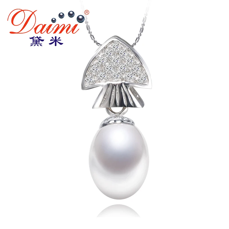 Милый Стиль Рыбы Кулон Летняя Мода 7 8 мм Белый цвет Натуральный Речной Жемчуг 925