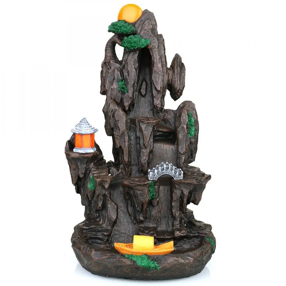 

В форме горы горелка для благовоний с традиционным дымом и водопадом, горелка для благовоний в стиле высоких гор и плавной воды