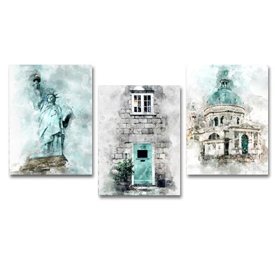 3pcs a set Винтажная Статуя Свободы стены Художественные полотна картины абстрактные строительные настенные картины принты и плакаты гостиной домашний декор - Цвет: 3pcs a set