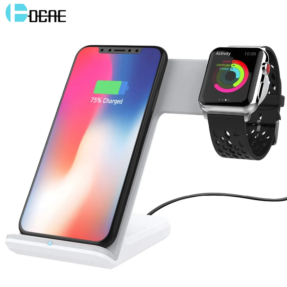 DCAE 10 10 10 Вт Qi Беспроводное зарядное устройство для iPhone 11 XS XR X 8 2 в 1 быстрая зарядная док-станция для Apple Watch iwatch 5 4 3 2 для samsung S10 S9