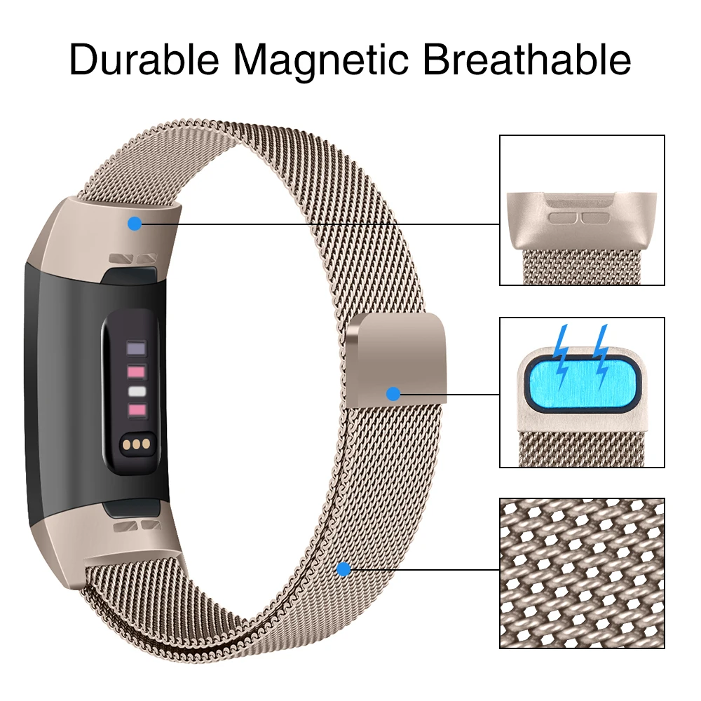 OULUCCI металлический ремешок из нержавеющей стали для браслета Fitbit charge 2 Миланская петля Магнитный Fitbit charge 3 ремешок умный Браслет для женщин и мужчин