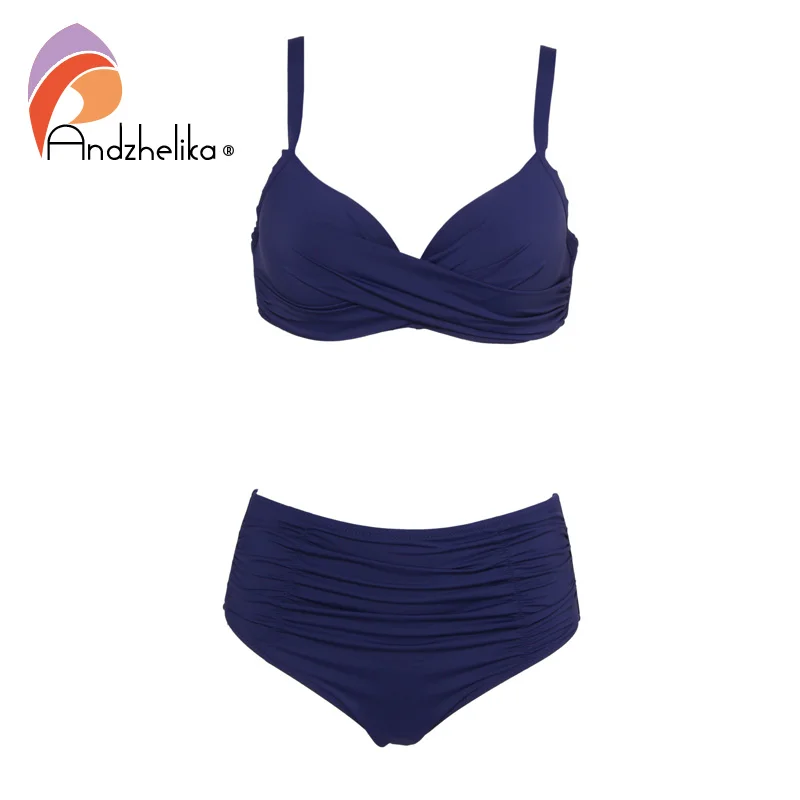 Andzhelika Bikini женский купальник бики Твердые раза высокая Талия бикини набор плюс Размеры купальники ванный комплект бикини