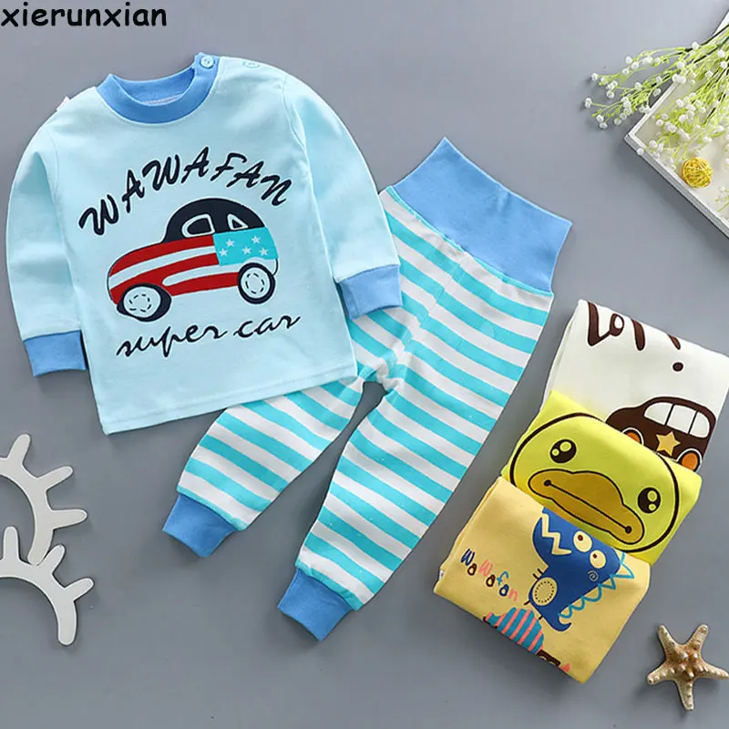 Пижамы для малышей с животными хлопковый топ длинными рукавами + штаны высокой