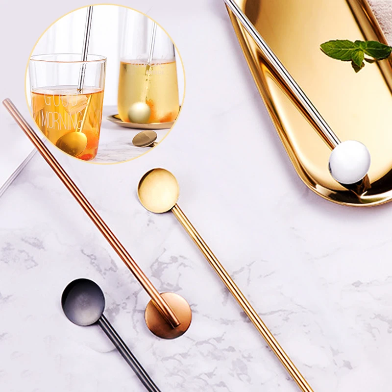 

Mirror Surface Fruit Juice Mixing Rod Cocktail Straws Multiple Colors Stainless Steel Drink Tool Bar Tea Straw Spoon Creative