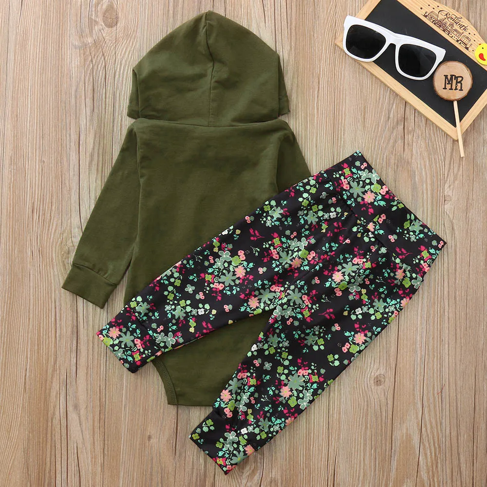 Baby Boy Clothes Newborn Girls Long Sleeve Hooded Romper+Floral Print Pants Clothing Set Ubrania Dla Niemowląt | Детская одежда и