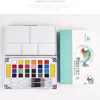 182436colors solid watercolor painting set box with water brush bright color portable watercolor pigment set art supplies r20
