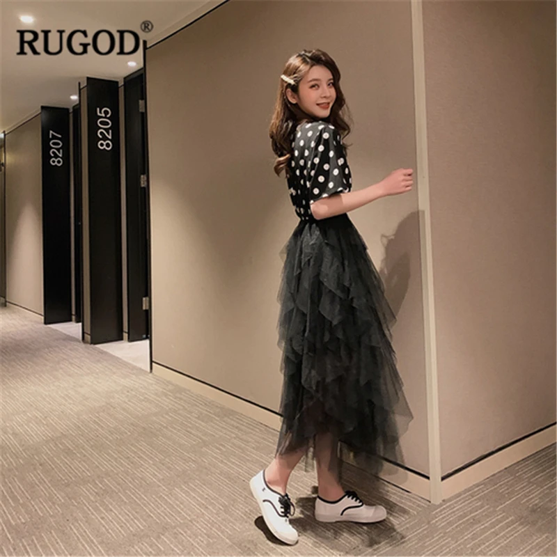 Женское платье рубашка в горошек RUGOD облегающее Сетчатое стиле пэчворк с