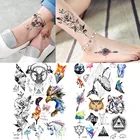 Геометрическая роза, цветок, олень, тигр, лиса, татуировки с Китом, женская, треугольная, временная татуировка, наклейка, этнический волк, боди-арт, фальшивые татуировки