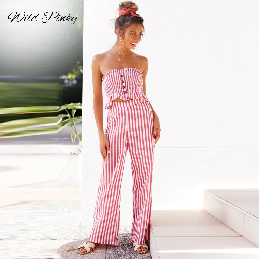 WildPinky богемный координаты полосатые брюки Для женщин комбинезон элегантный