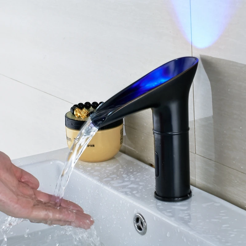 Oil Rubbed Bronze LED Color Change Sensor Bathroom Faucet Sink Tap Only Cold Water | Обустройство дома
