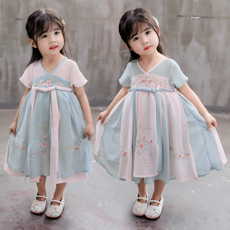 Китайский Hanfu платье для девочек летний костюм династии Тан китайская детская одежда народные национальные костюмы платье принцессы DQS1965
