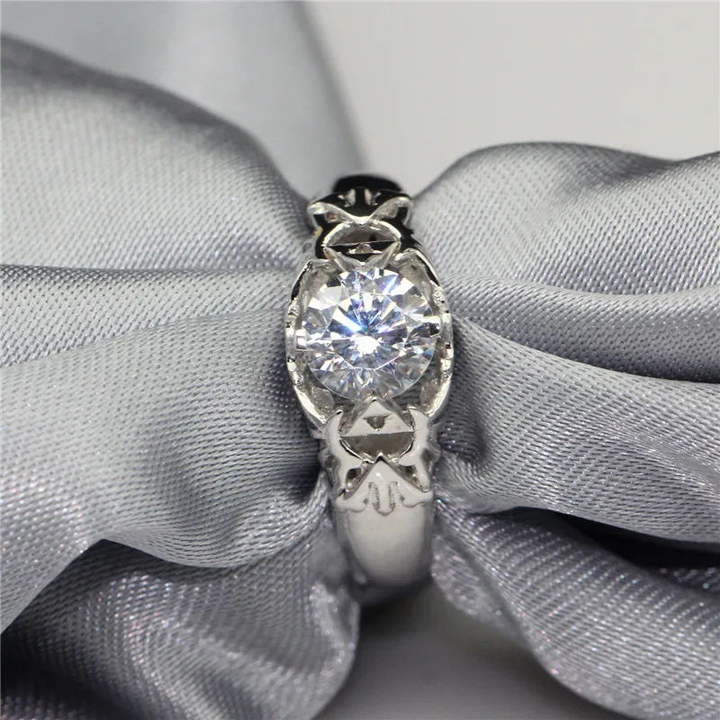 LASAMERO круглое 1CT кольцо Moissanite Solitaire Legend of Zelda Triforce Inspired 14k 585 Белое золото