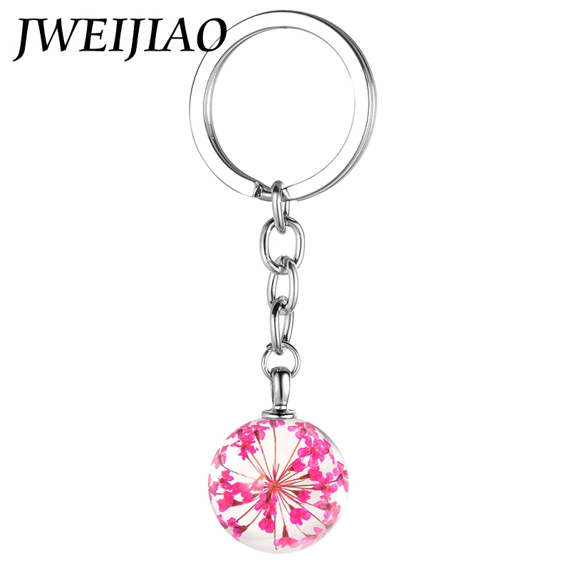 JWEIJIAO Модные женские и девичьи Изысканные Хрустальные смоляные стеклянные шары натуральные сухие брелоки в виде цветов кольцо с пряжкой для ключей ювелирное изделие GH18 - Цвет: GH19