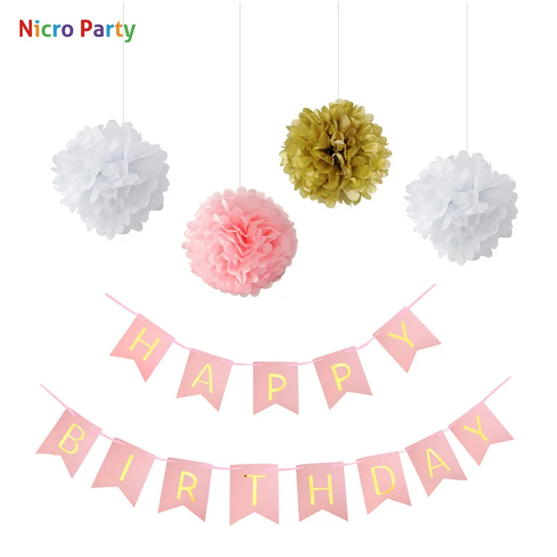 Nicro 5 шт./компл. Happy комплект на день рождения декоративная бумага для вечеринок с цветочным принтом баннер для детей и взрослых Декор вечерние новые, для домашнего использования,# Set130