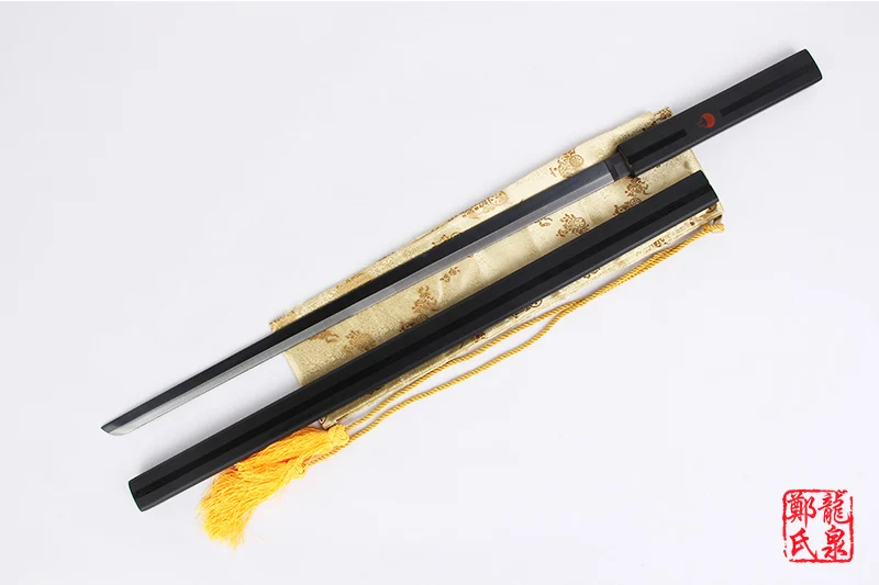 ZS-9442A Реальный KATANA Косплей мечи из углеродистой стали у героя мультфильма Саскэ Утиха меч для героя аниме «Наруто hotage тему аниме покрытие с чёрным лезвием, белый/черный Сая - Цвет: ZS-9442A