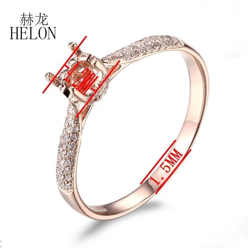 

HELON Round Cut 4.5mm Solid 14K Rose Gold Natural Diamonds Wedding Semi Mount Ring Engagement Fine Jewelry Valentine's Day Gift