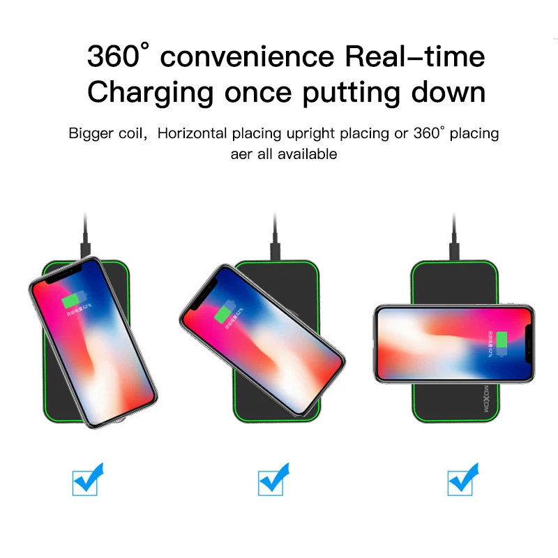 Беспроводное зарядное устройство MOXOM QC 3 0 быстрое 10 Вт Внешнее USB настенный