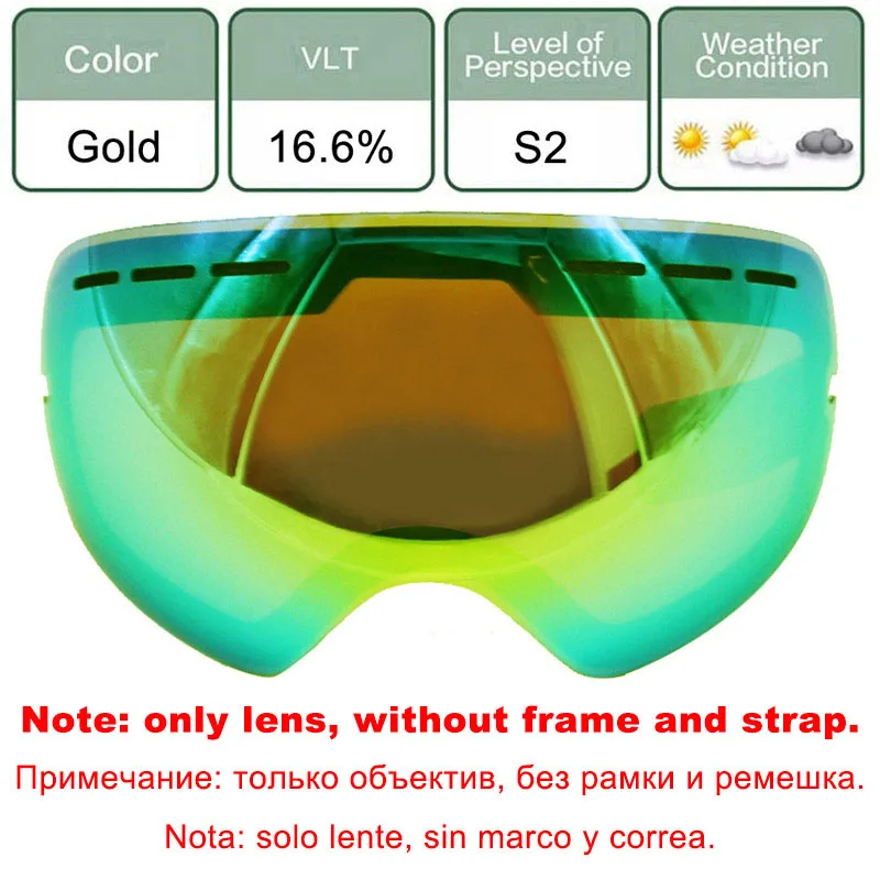 Gold Lens LOCLE CE сертификация лыжные очки противотуманные двухслойные UV400 большие Лыжные маски сноуборд очки лыжные очки - Цвет: Gold Lens