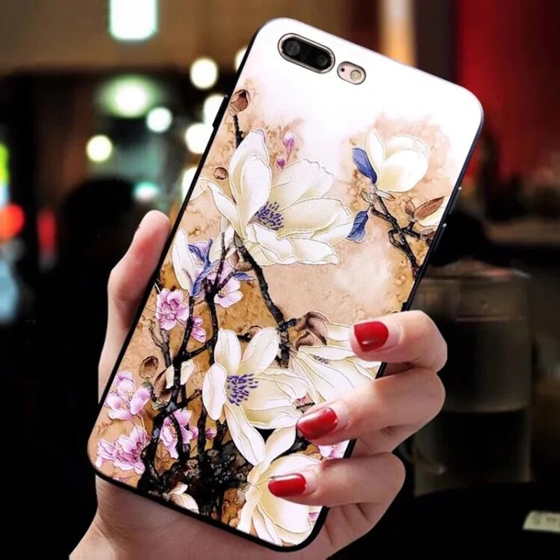 IIOZO 3D Рельефный цветочный чехол для телефона iPhone 8 7 6 6s Plus Lotus Rose Цветочный мягкие