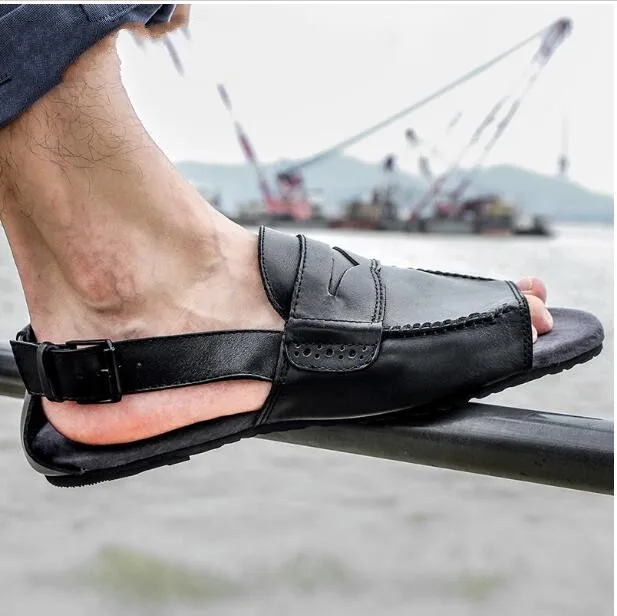 

Rome Style Summer Hot Mens Leisure Sandals for men Flat heel Genuine leather Man Gladiators