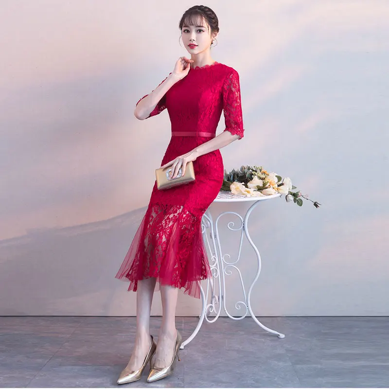 Женское вечернее платье с коротким рукавом FADISTEE бордовое элегантное для