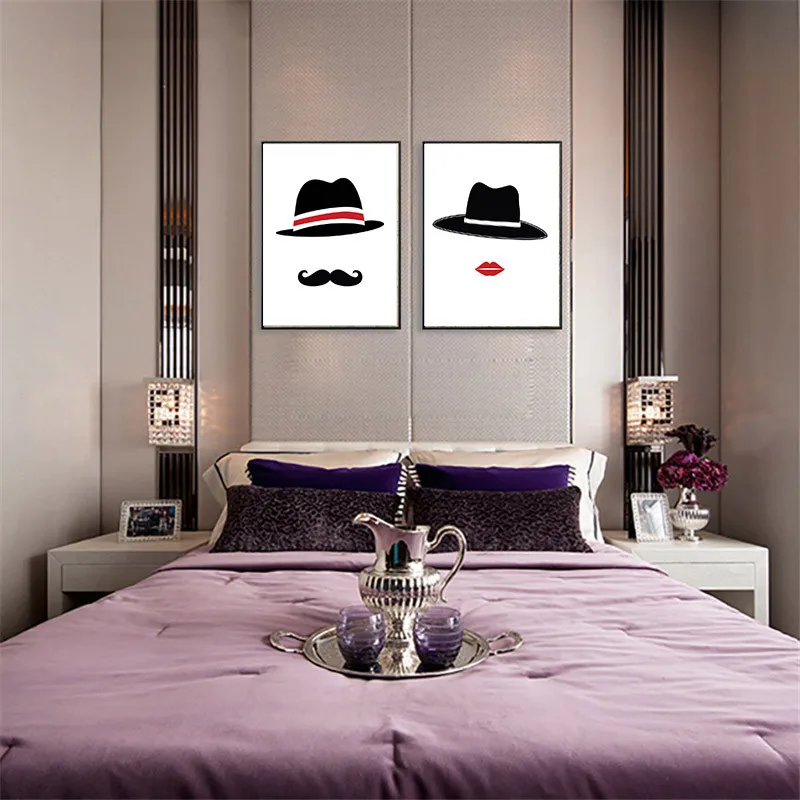 HAOCHU Man Wife Abstract Painting Hat Canvas C Background Wall Art Picture Print Poster Living Couple Badroom House Decor | Дом и сад