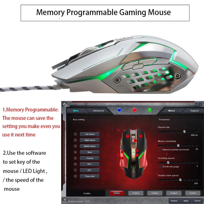 Sovawin ZP01 программируемая память 2750 dpi игровая мышь геймер тяжелое