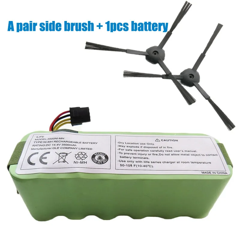Пара боковых щеток + аккумулятор для kitel kt505 Haier T322 T321 T320 T325/Panda X500 X580/Ecovacs Mirror CR120/Dibea