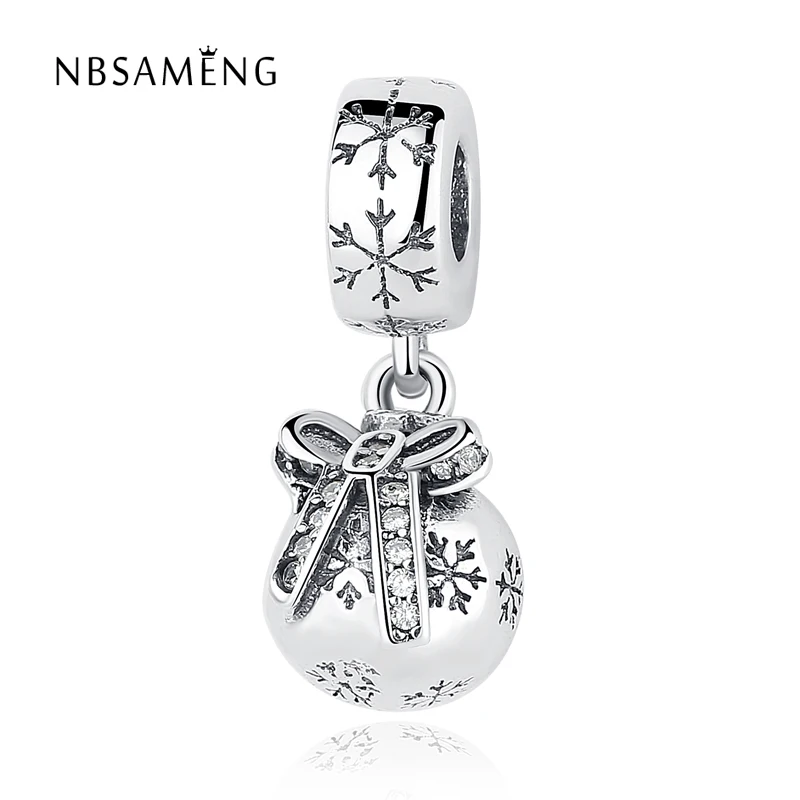 

Christmas 100% 925 Sterling Silver Bead Crystal Bowknot With Snowflake Pendant Charm Fit DIY Bracelet Jewelry Gift
