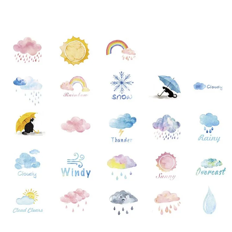 46PCS/Pack Weather Scrapbooking Adhesive Stickers Handmade Gift Card Photoalbum Diary Embellishments DIY Decorative Crafts Paper | Дом и сад
