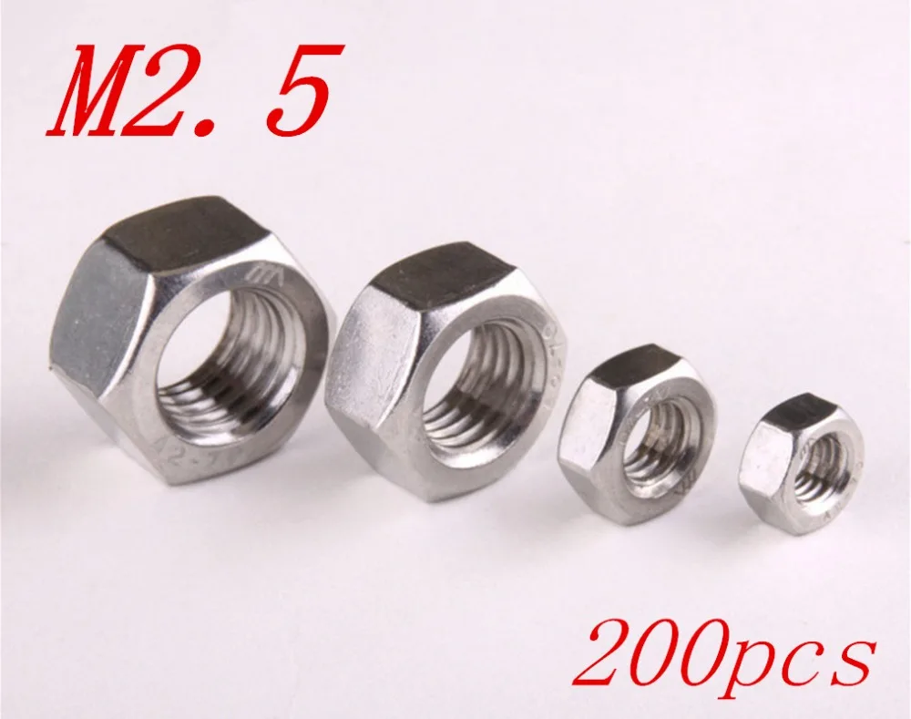 

200pcs/Lot Free Shipping Metric Thread M2.5 304 Stainless Steel Hexagon Nuts Screw Nuts Hex Nuts