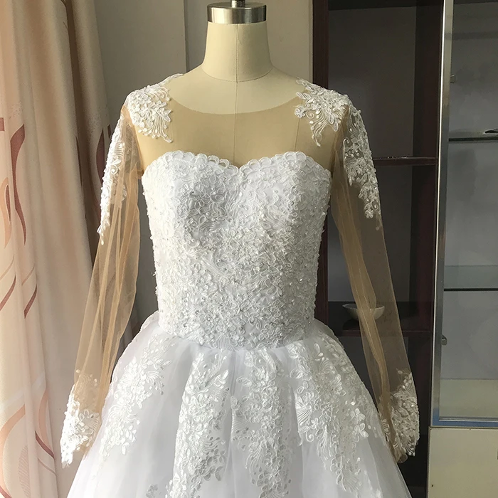 Fansmile, длинный рукав, Vestido De Noiva, кружевные платья, свадебные платья, на заказ, размера плюс, свадебные тюлевые FSM-538F