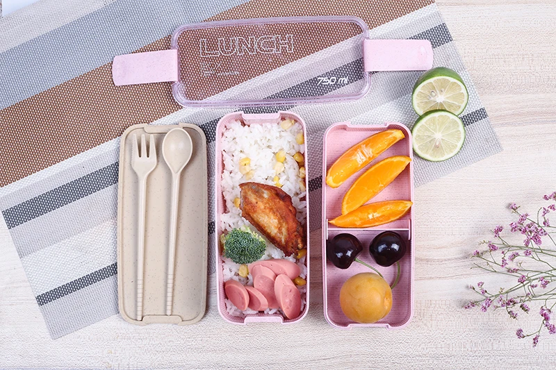 750 мл портативный здоровый материал Ланч-бокс 2 слоя пшеничной соломы Bento коробки микроволновая посуда контейнер для хранения еды коробка для еды