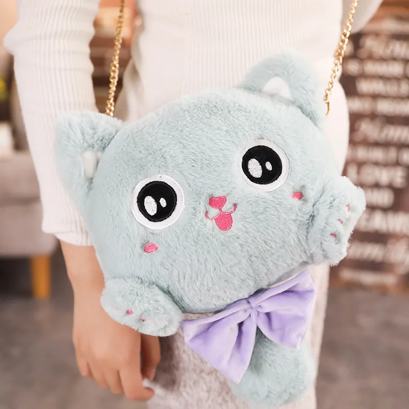 Зеленый 1 шт., 25 см, Kawaii Cat, плюшевый рюкзак, плюшевые куклы, сумка на плечо, мягкая мультяшная игрушка, детский подарок, детская игрушка для девочек - Цвет: Зеленый