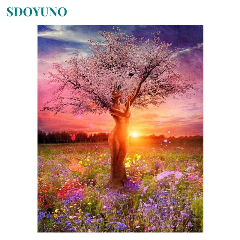

SDOYUNO Frame Women Trees DIY Painting By Numbers Landscape Coloring By Numbers Hand Painted Home Wall Art Decor 40x50cm Gift
