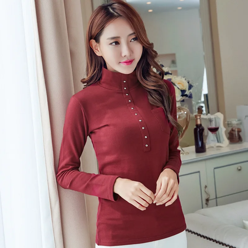 WMWMNU2018 Осень футболка женская новая высоким вырезом Женская с длинными рукавами