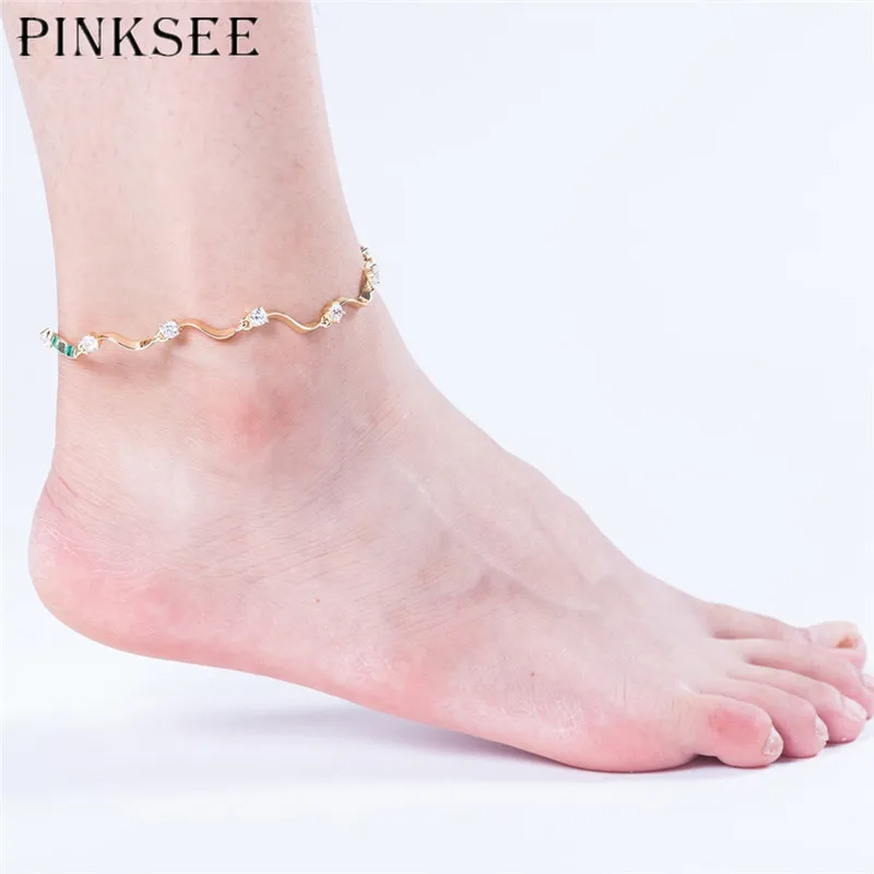 Pinksee новые модные женские туфли Jewelry Ножные браслеты кристалл очарование