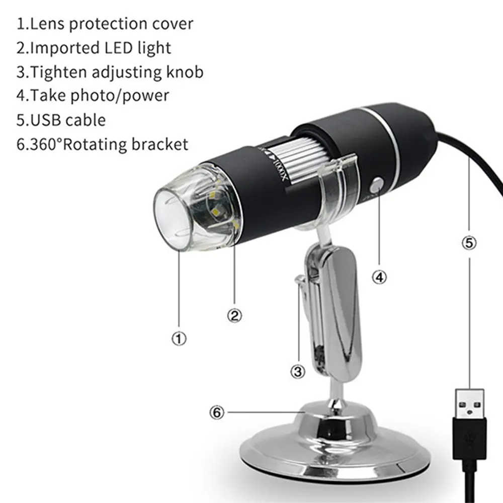 2MP USB цифровой микроскоп 8LED 1000X эндоскоп + подставка устройство Портативный Ручной